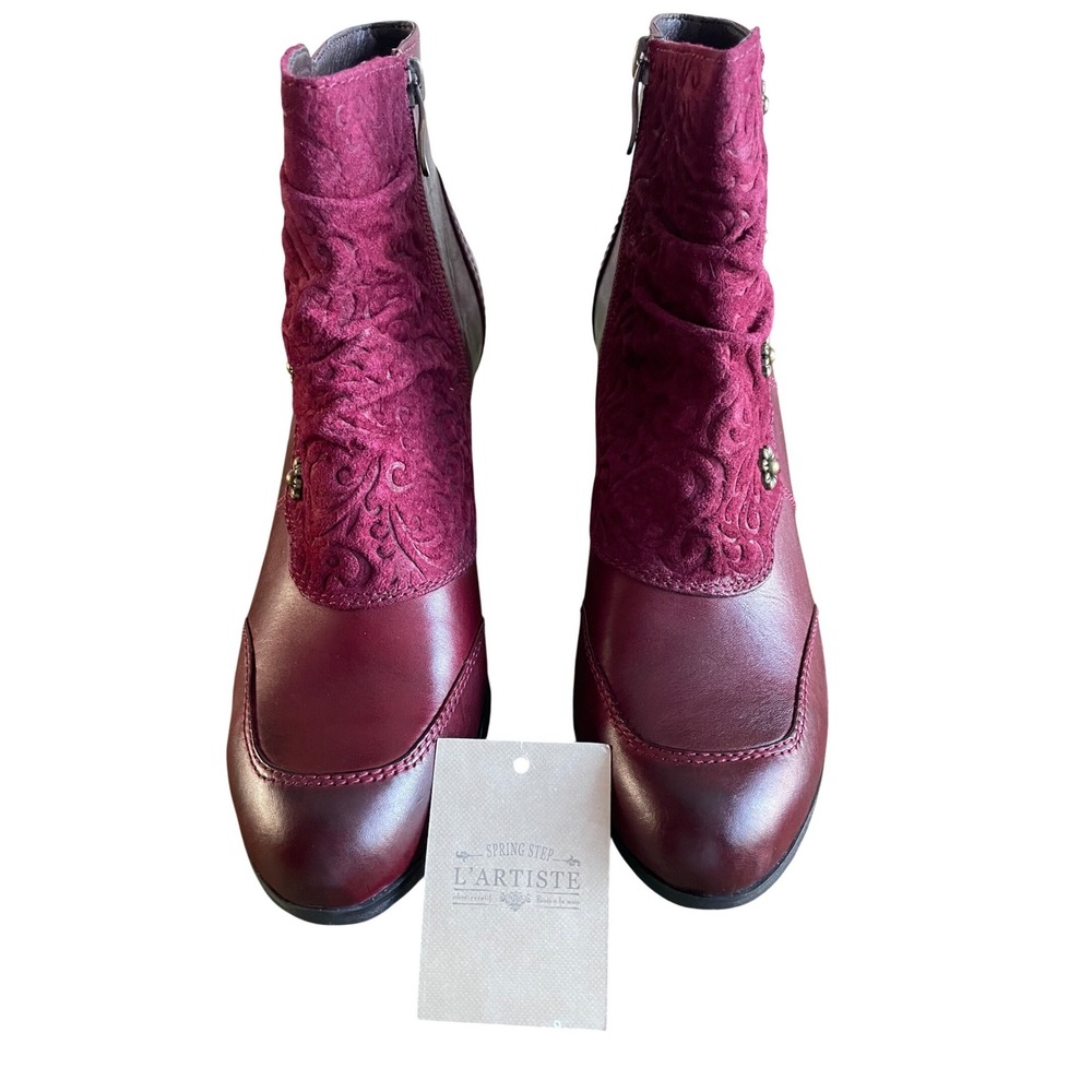L'Artiste by Spring Step Burgundy Floral Embroidered Leather Boot 41-US‎ 9.5-10